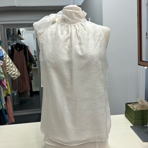 St.John iridescent sleeveless tie neck tank cream